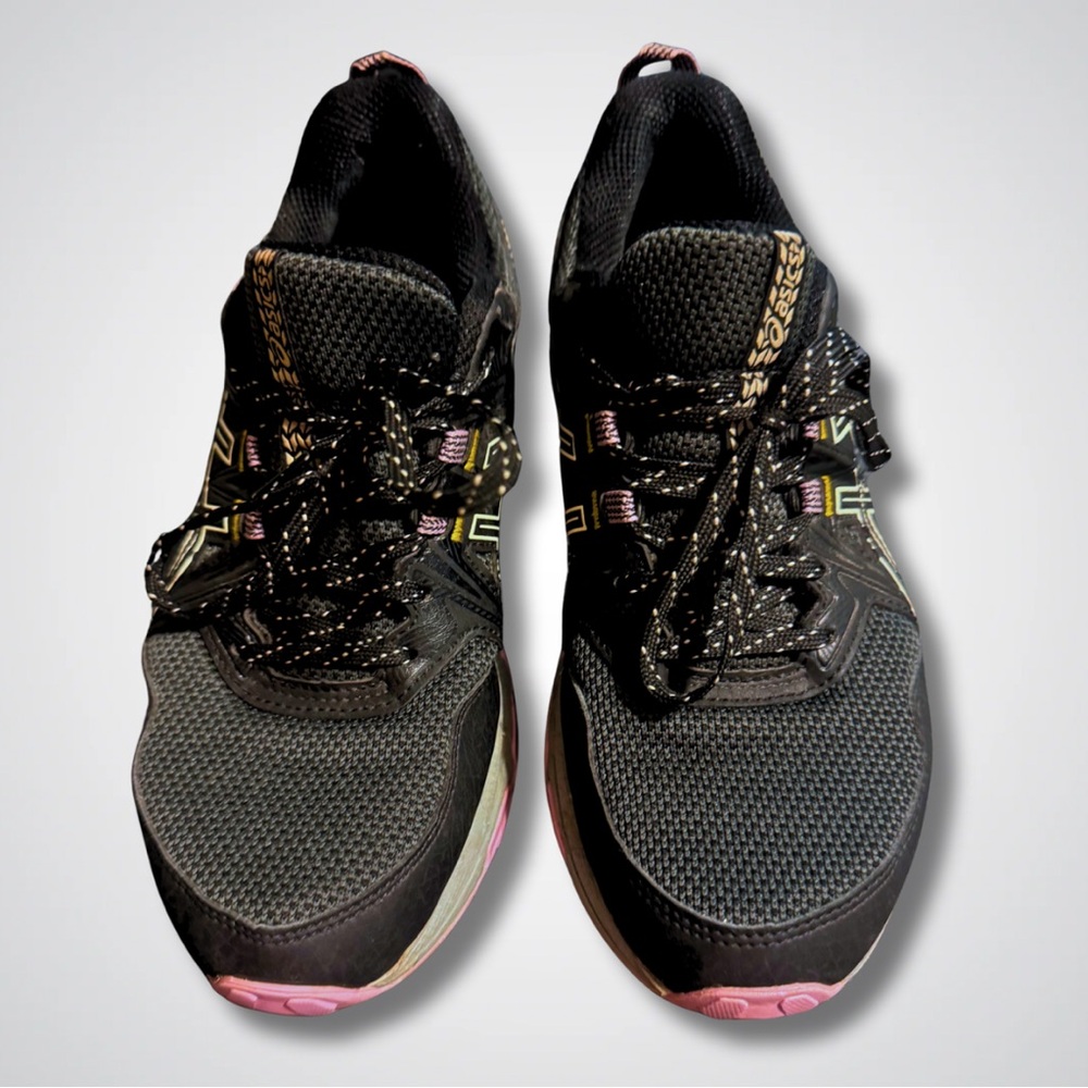 Asics Black and Pink Athletic Shoes with Trail-Ready Design